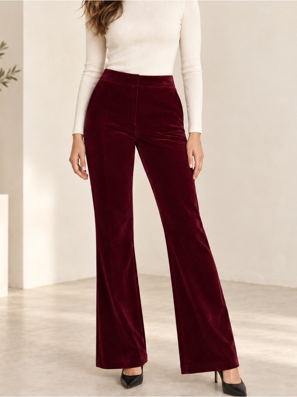 Muse by Marchesa Size 8 Burgundy Velvet Flare Leg Pants Holiday Party NWT